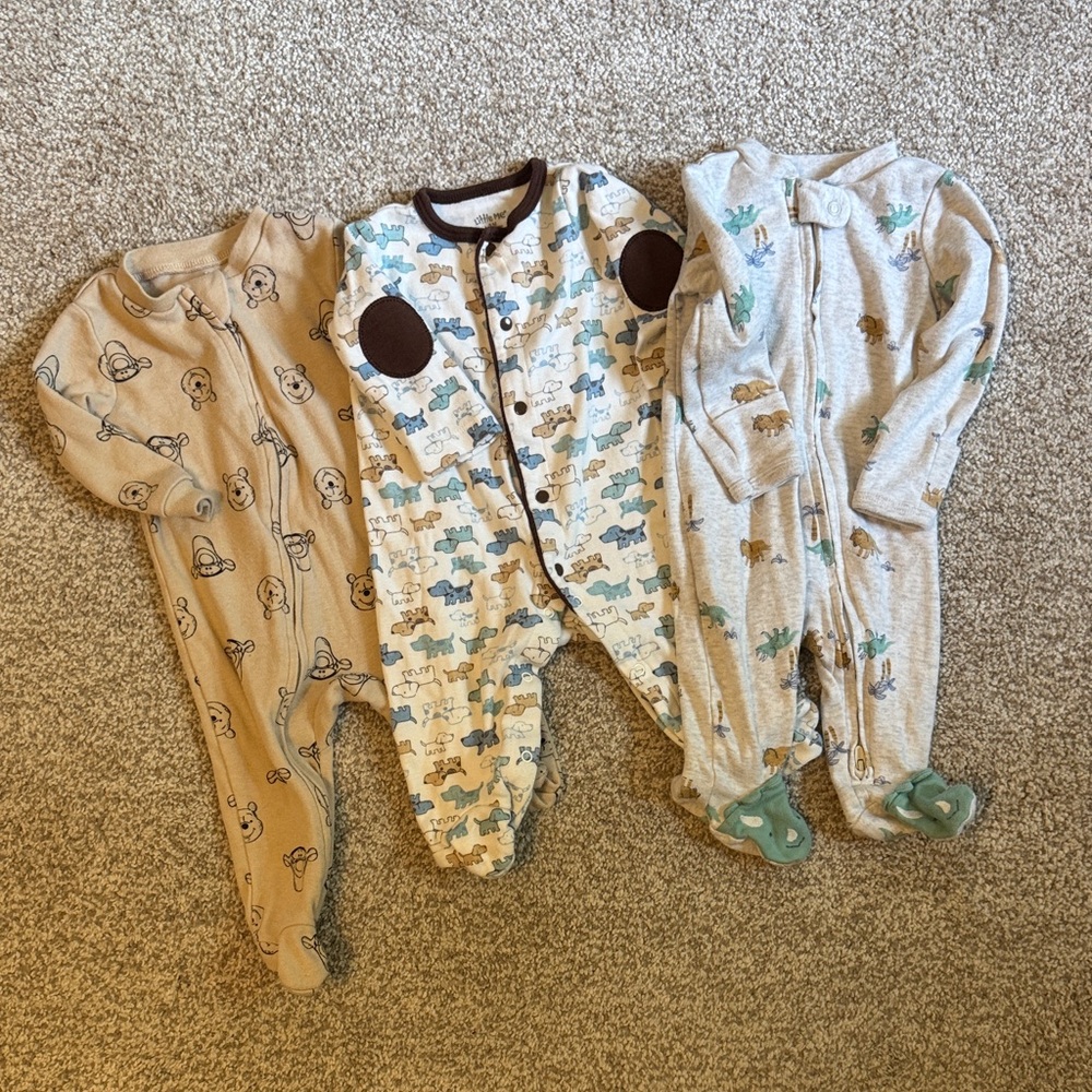 0-3 month baby footie pajama bundle